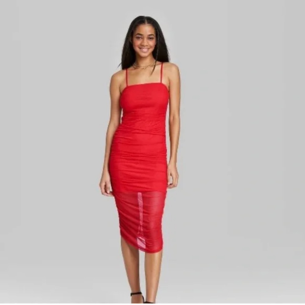 Ruched Mesh Bodycon Dress